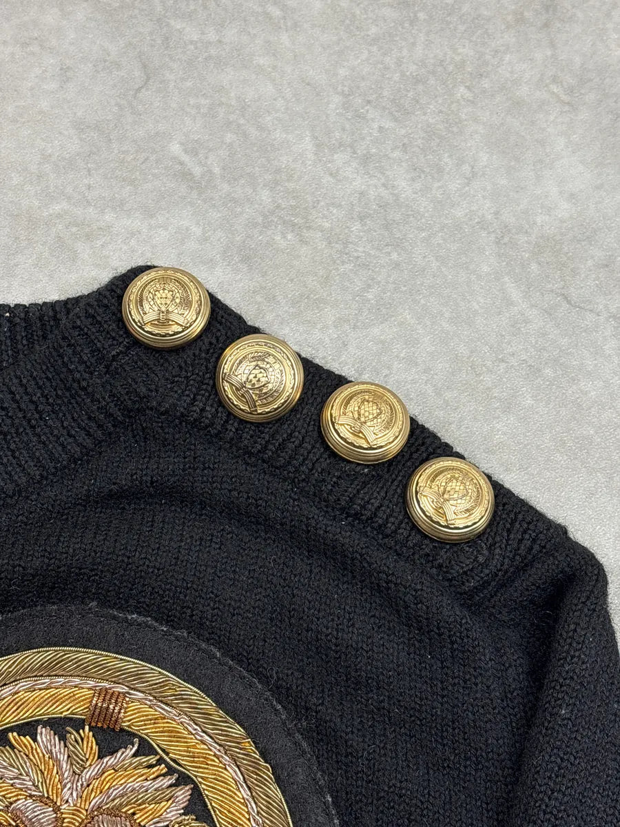 AW2015 Balmain x H&M Black Lion Head Embroidered Stripe Sweater cNtdrpfq 7