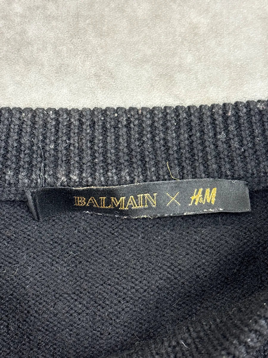 AW2015 Balmain x H&M Black Lion Head Embroidered Stripe Sweater cNtdrpfq 8