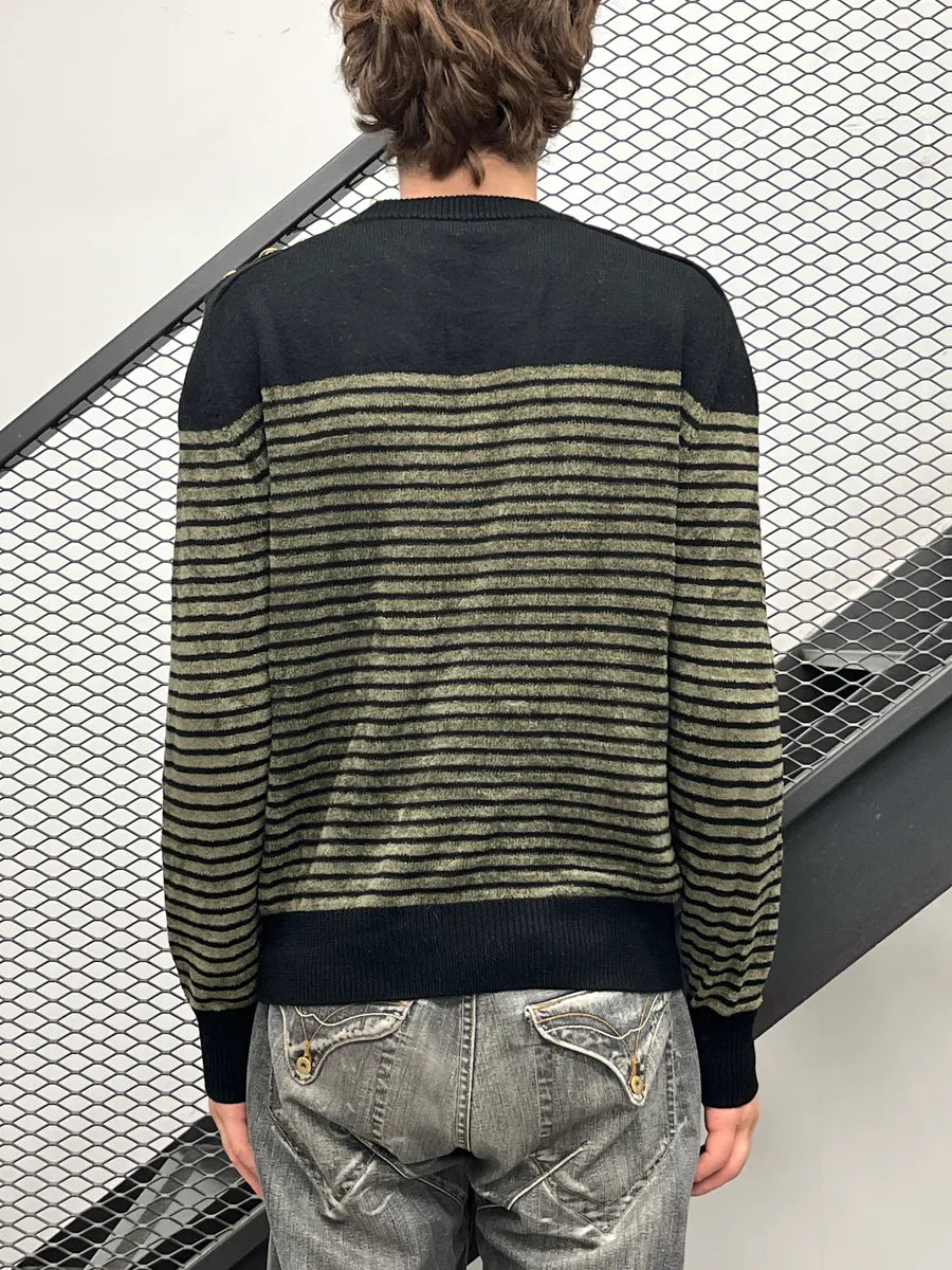 AW2015 Balmain x H&M Black Lion Head Embroidered Stripe Sweater cNtdrpfq 2