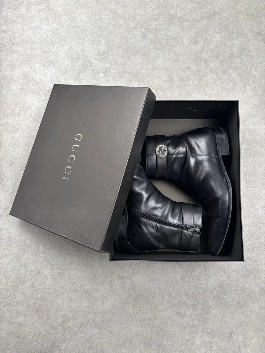 Gucci Black Leather Interlocking G Square Toe Boots cQSPTkWH 2