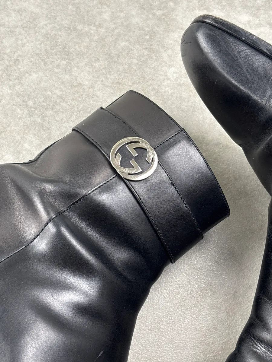 Gucci Black Leather Interlocking G Square Toe Boots cQSPTkWH 11