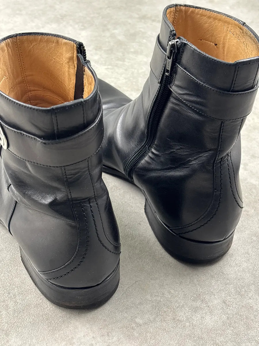 Gucci Black Leather Interlocking G Square Toe Boots cQSPTkWH 6