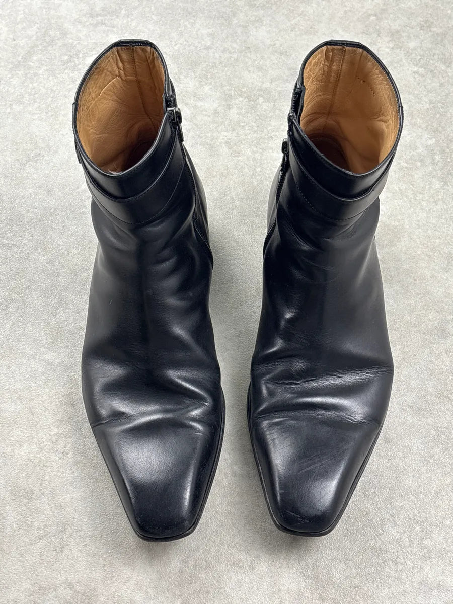 Gucci Black Leather Interlocking G Square Toe Boots cQSPTkWH 1