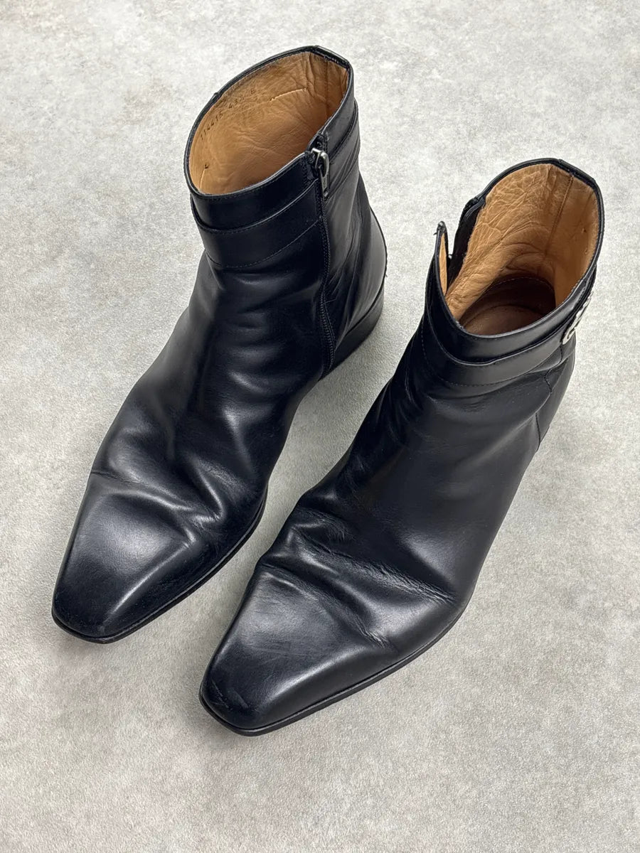 Gucci Black Leather Interlocking G Square Toe Boots cQSPTkWH 3