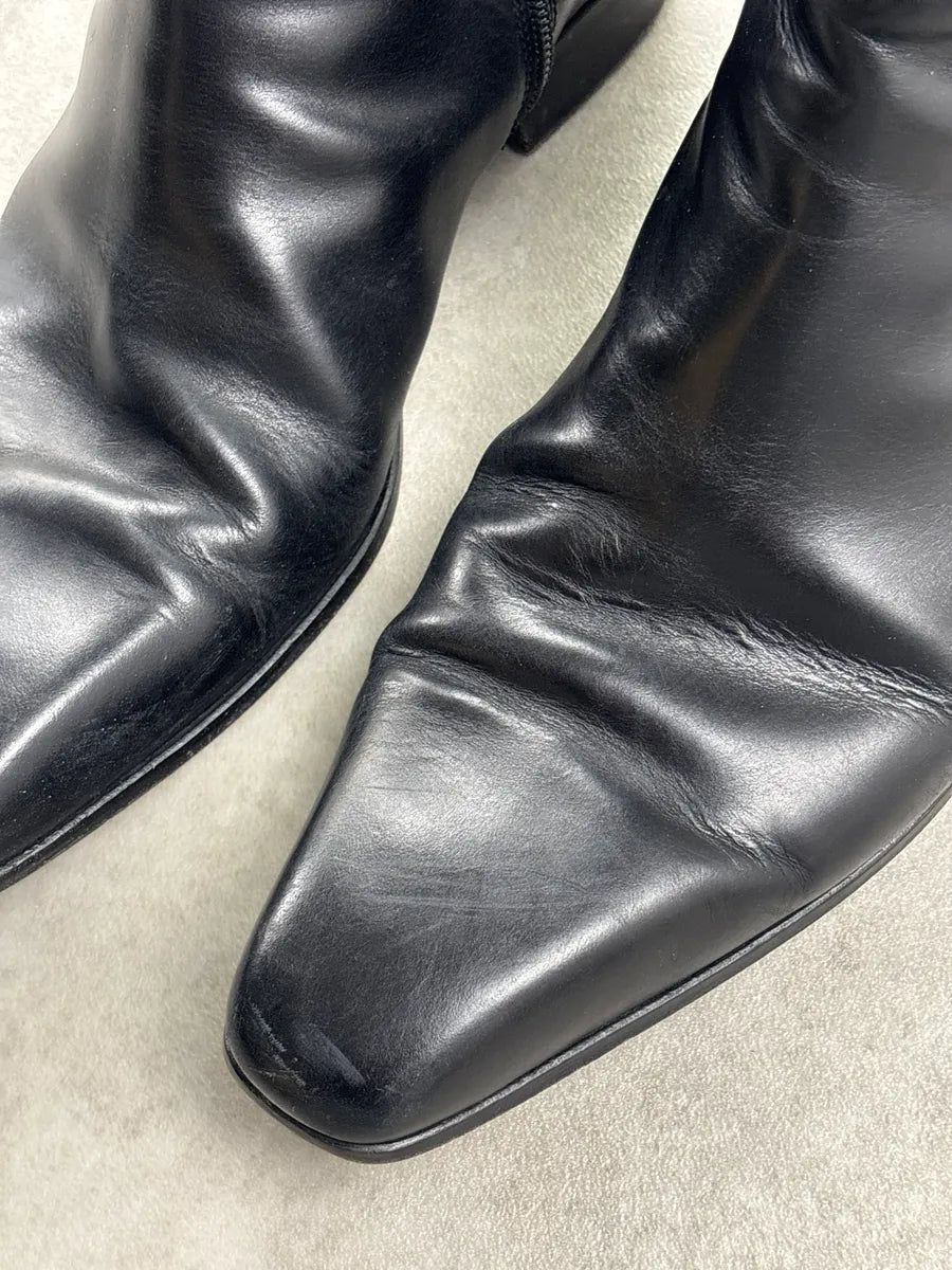 Gucci Black Leather Interlocking G Square Toe Boots cQSPTkWH 7