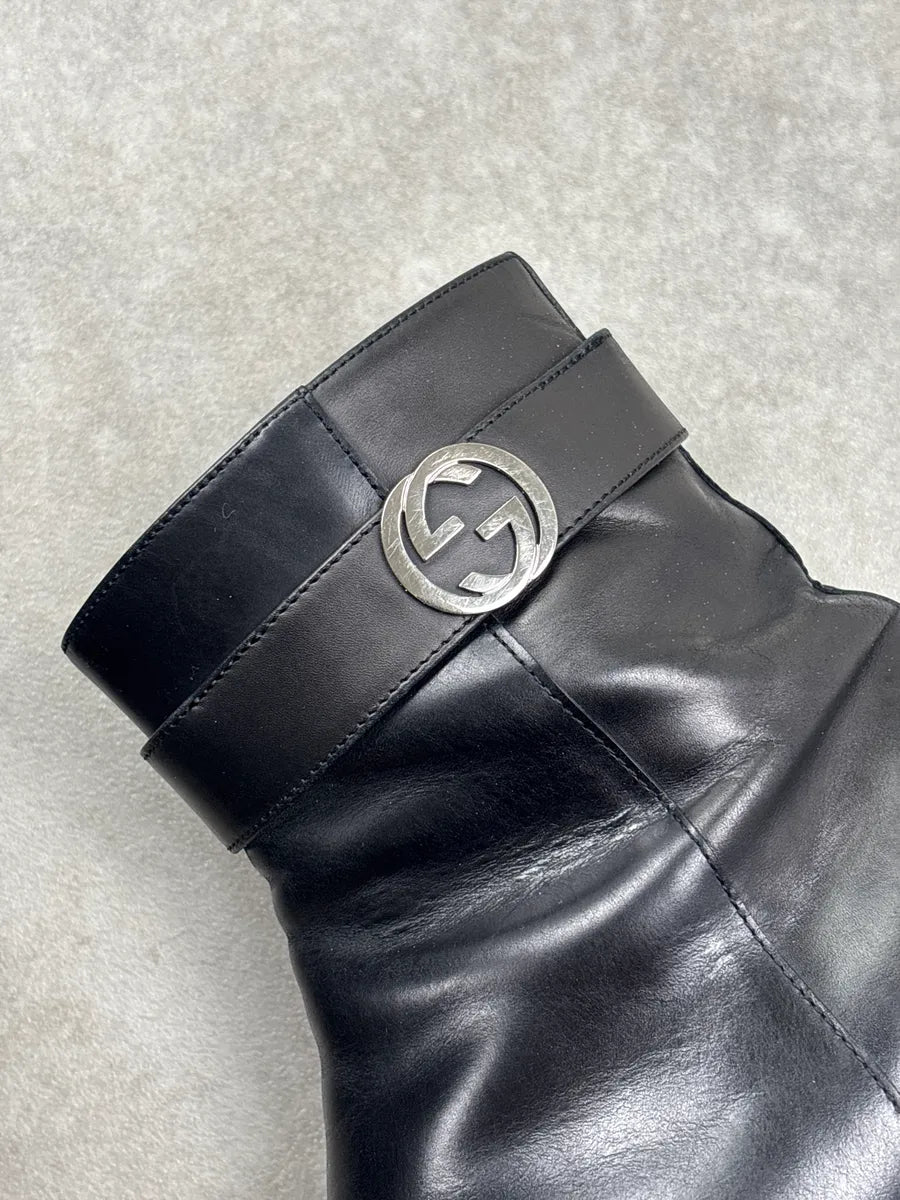 Gucci Black Leather Interlocking G Square Toe Boots cQSPTkWH 8