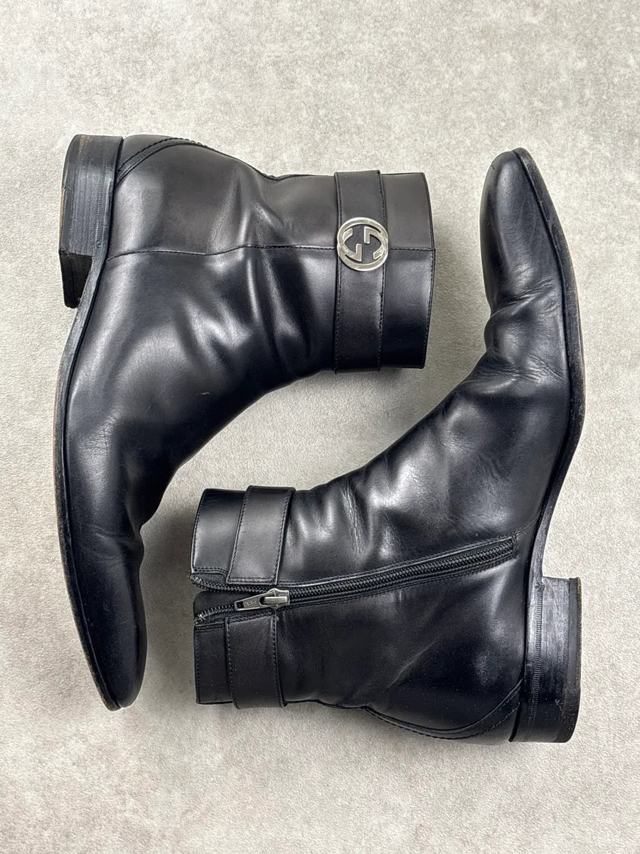 Gucci Black Leather Interlocking G Square Toe Boots cQSPTkWH 4