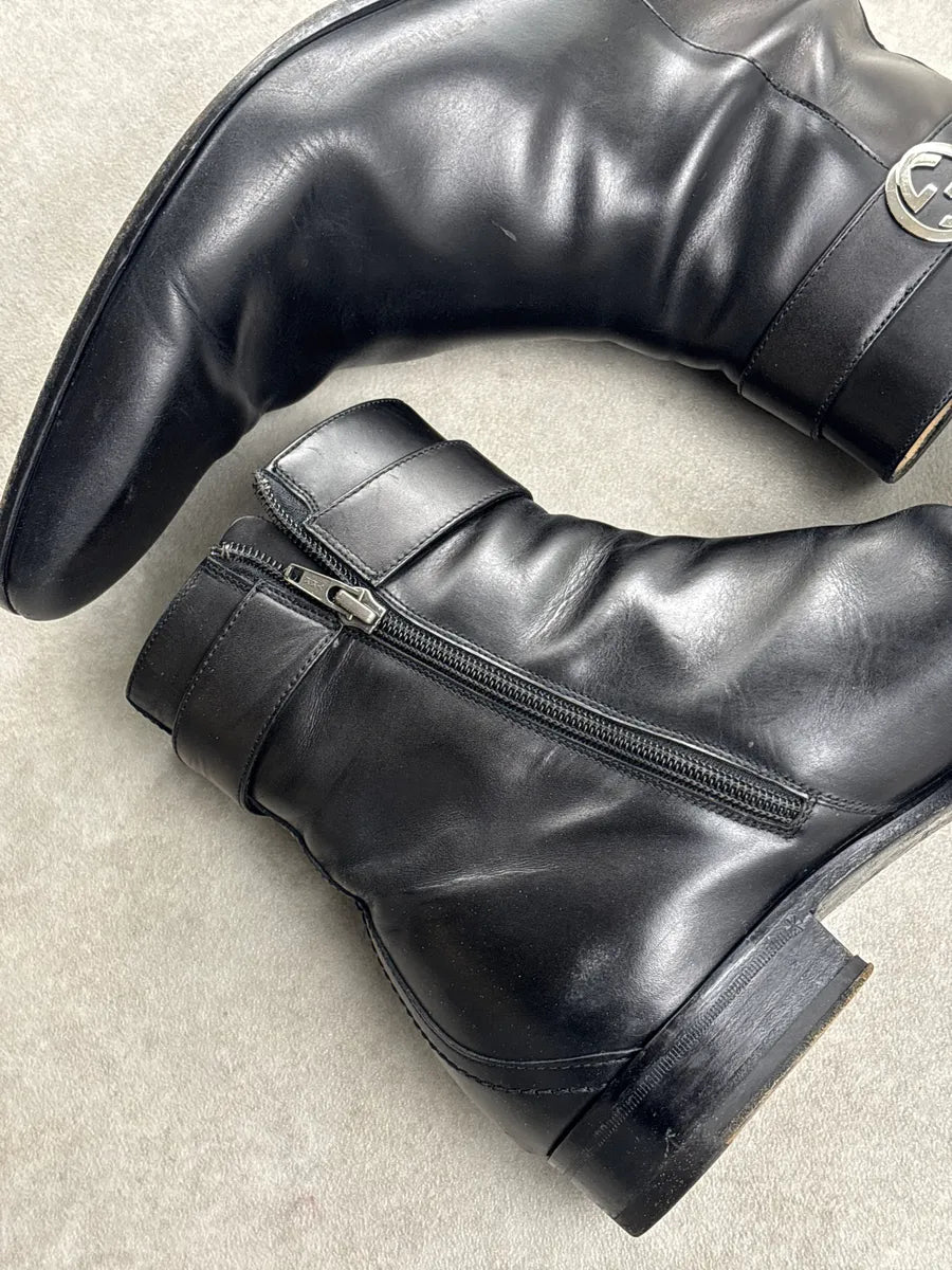 Gucci Black Leather Interlocking G Square Toe Boots cQSPTkWH 9