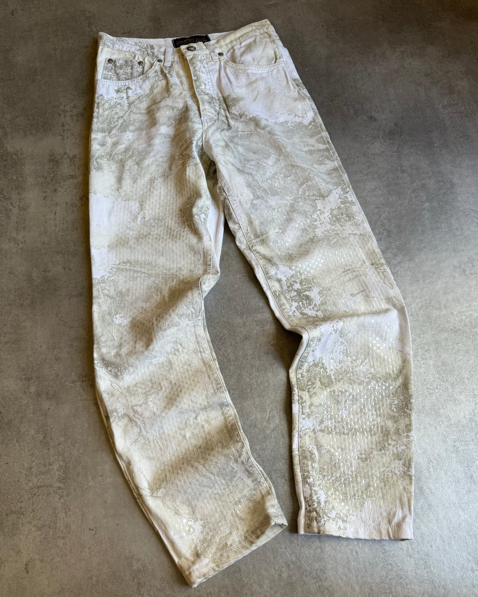 1990s Roberto Cavalli Aqua White Psychadelic Pants (XS) - 4