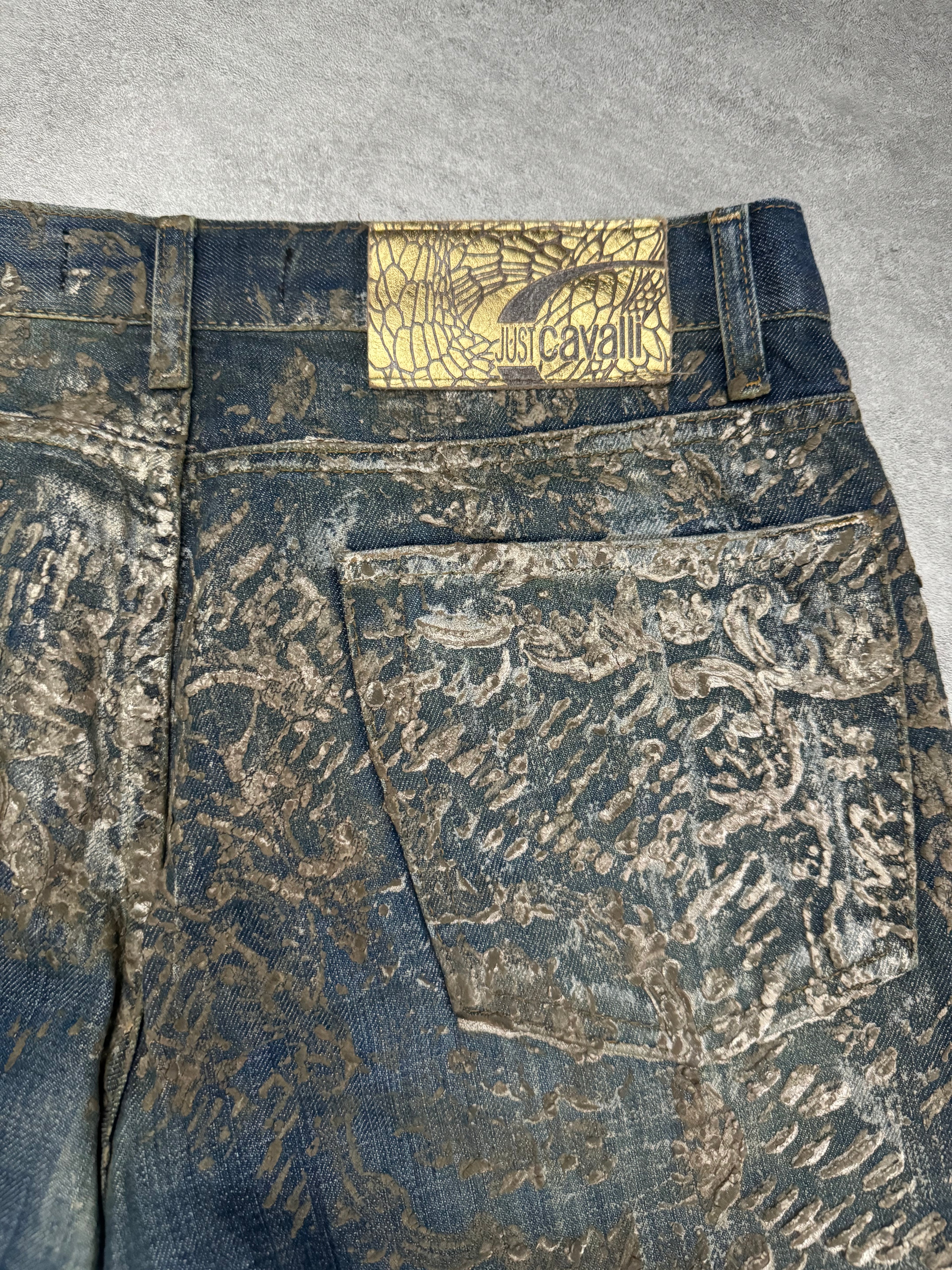 SS2007 Cavalli Blue Royal Relief Archive Soft Denim Pants  (M) - 3