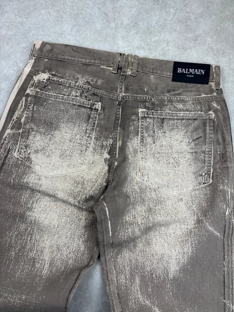 AW2021 Balmain Beige Taupe Denim Distressed Loose Fit Jeans cYXuDelq 7
