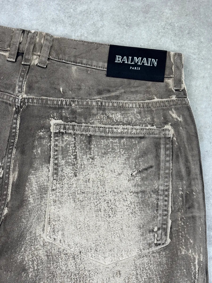 AW2021 Balmain Beige Taupe Denim Distressed Loose Fit Jeans cYXuDelq 15