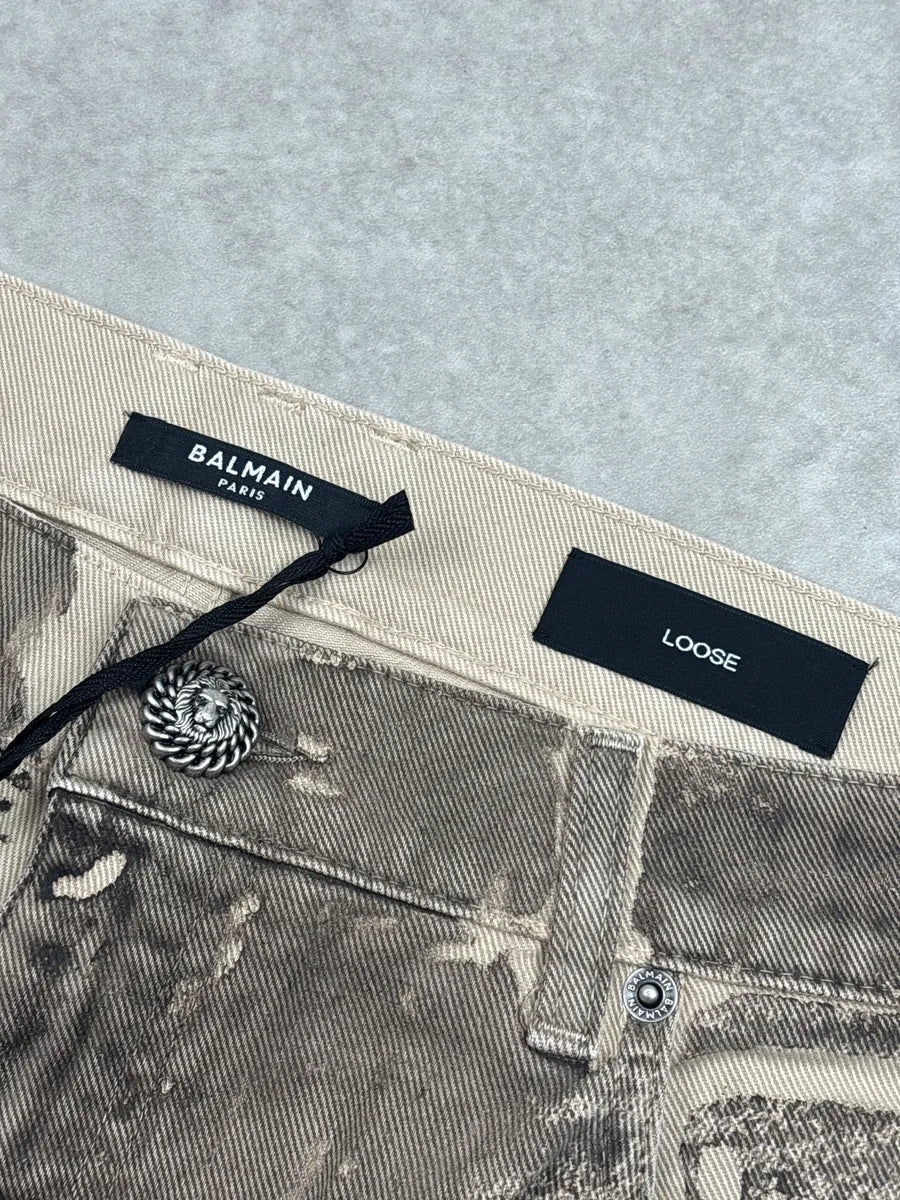 AW2021 Balmain Beige Taupe Denim Distressed Loose Fit Jeans cYXuDelq 9