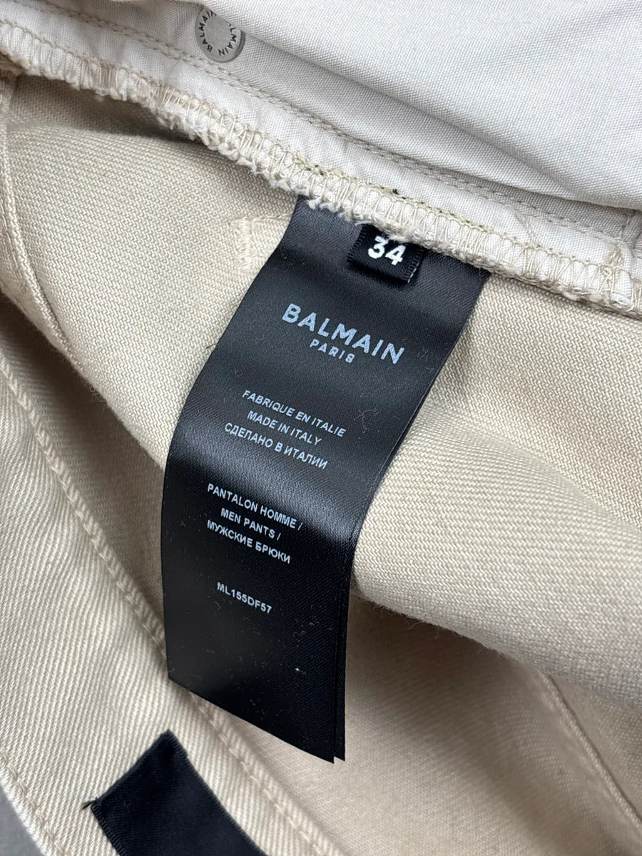 AW2021 Balmain Beige Taupe Denim Distressed Loose Fit Jeans cYXuDelq 12