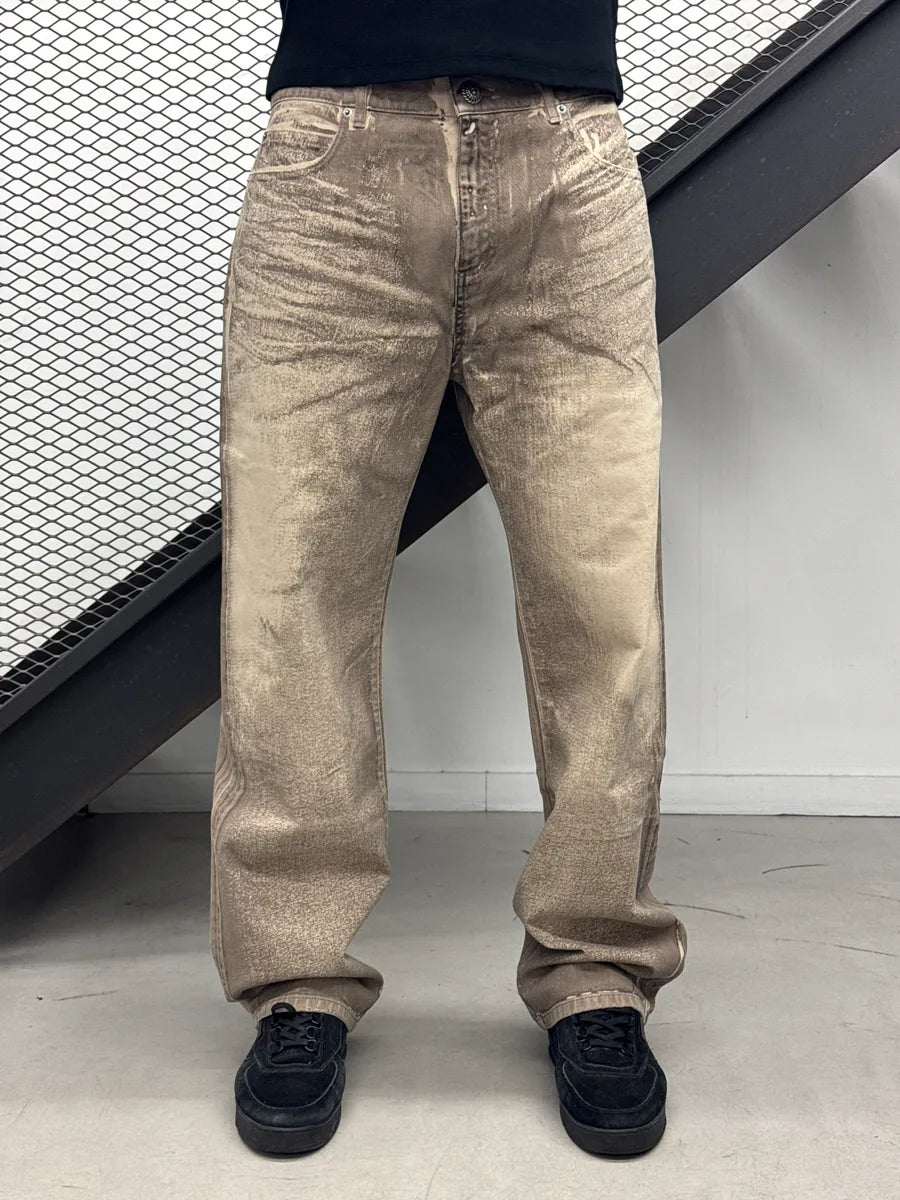 AW2021 Balmain Beige Taupe Denim Distressed Loose Fit Jeans cYXuDelq 1