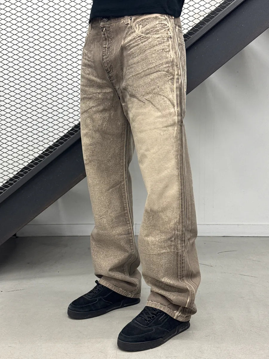 AW2021 Balmain Beige Taupe Denim Distressed Loose Fit Jeans cYXuDelq 2