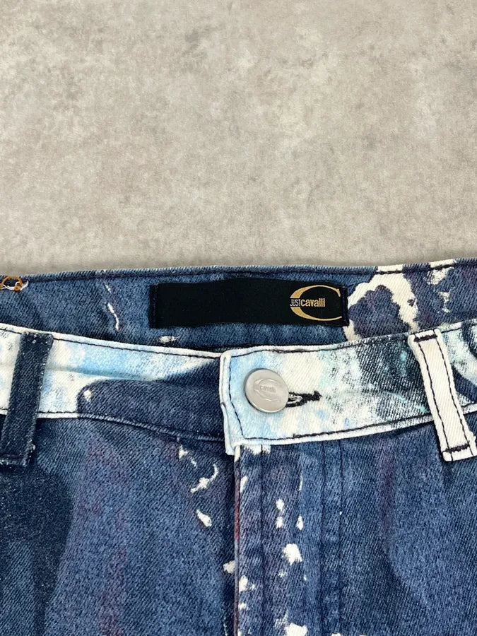 2000s Cavalli White Flowers Punk Navy Pants zIyetpK 10