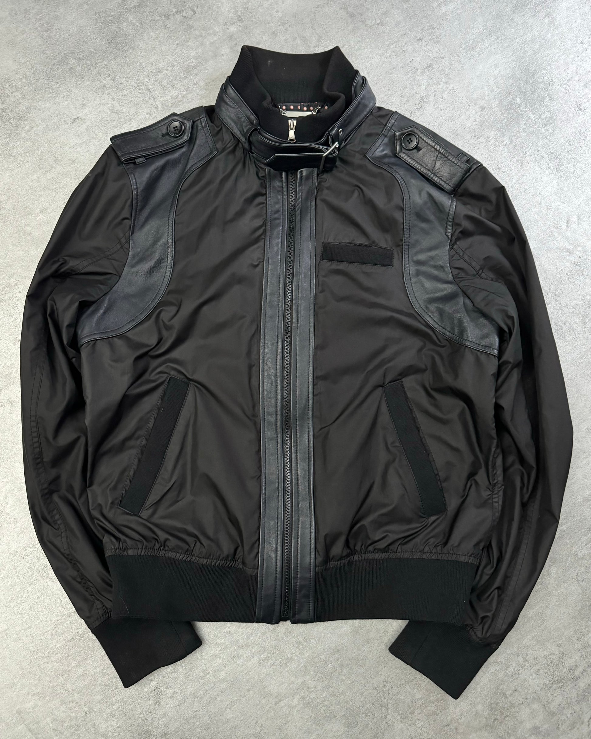 2000s Dolce & Gabbana Black Hybrid Tactical Leather Military Jacket  (L) - 1