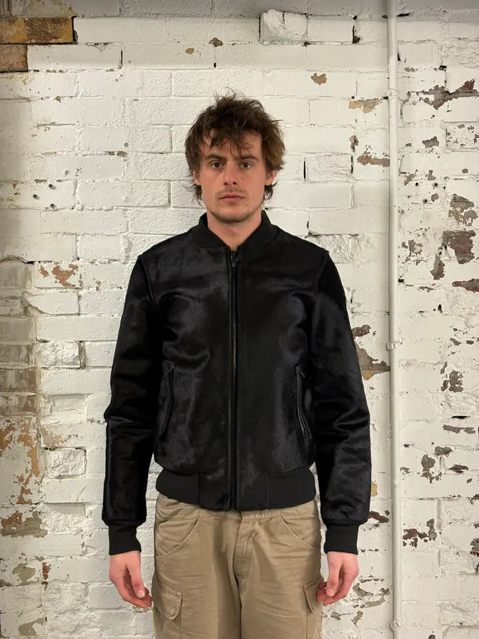 Calvin Klein Black Leather Pony Hair Bomber Jacket iuEVTOm 1