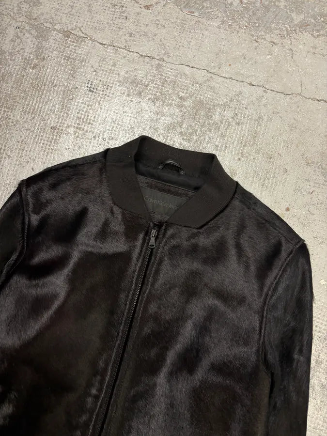 Calvin Klein Black Leather Pony Hair Bomber Jacket iuEVTOm 3
