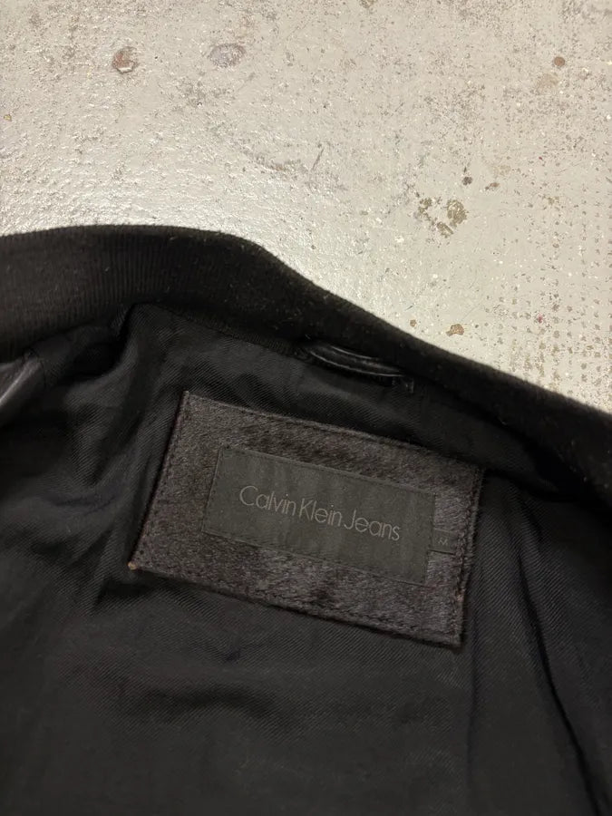 Calvin Klein Black Leather Pony Hair Bomber Jacket iuEVTOm 4