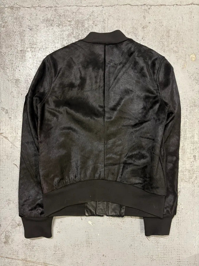 Calvin Klein Black Leather Pony Hair Bomber Jacket iuEVTOm 5