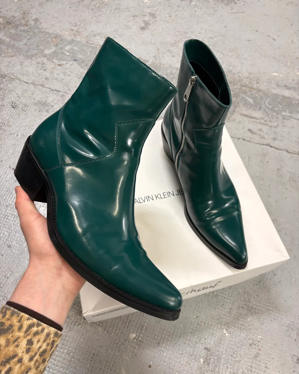 Calvin Klein Jeans Dark Green Leather Chelsea Boots FLdJhXv 0