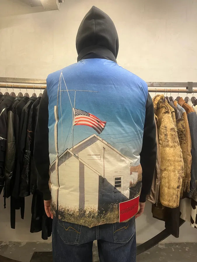 Calvin Klein Jeans x Raf Simons Est. 1978 Americana Landscape Black Puffer Vest wCzCuth 2