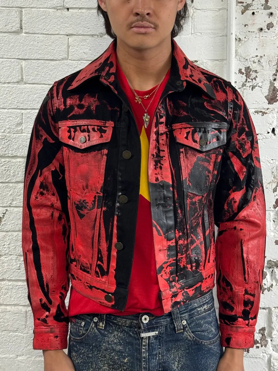 Calvin Klein x Andy Warhol Red Black Lacquered Denim Jacket JOgamRX 1