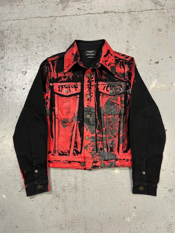 Calvin Klein x Andy Warhol Red Black Lacquered Denim Jacket JOgamRX 3
