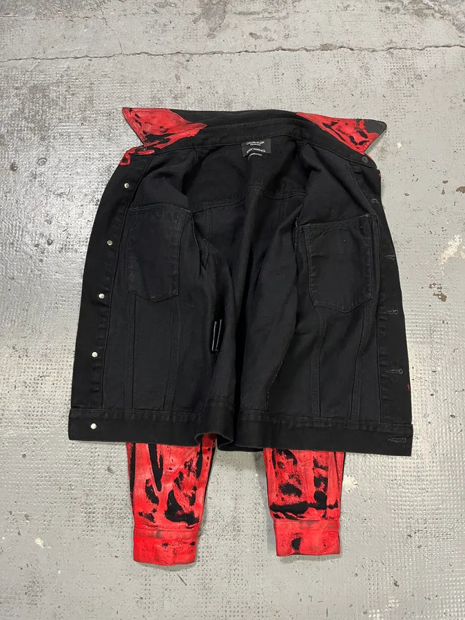 Calvin Klein x Andy Warhol Red Black Lacquered Denim Jacket JOgamRX 8