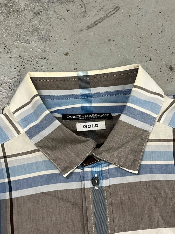 2000s Dolce & Gabbana White & Brown Checkered Shirt  qduOCAu 6