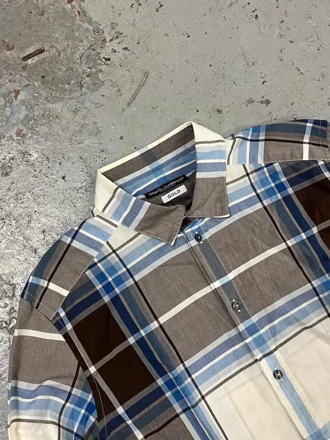 2000s Dolce & Gabbana White & Brown Checkered Shirt  qduOCAu 4