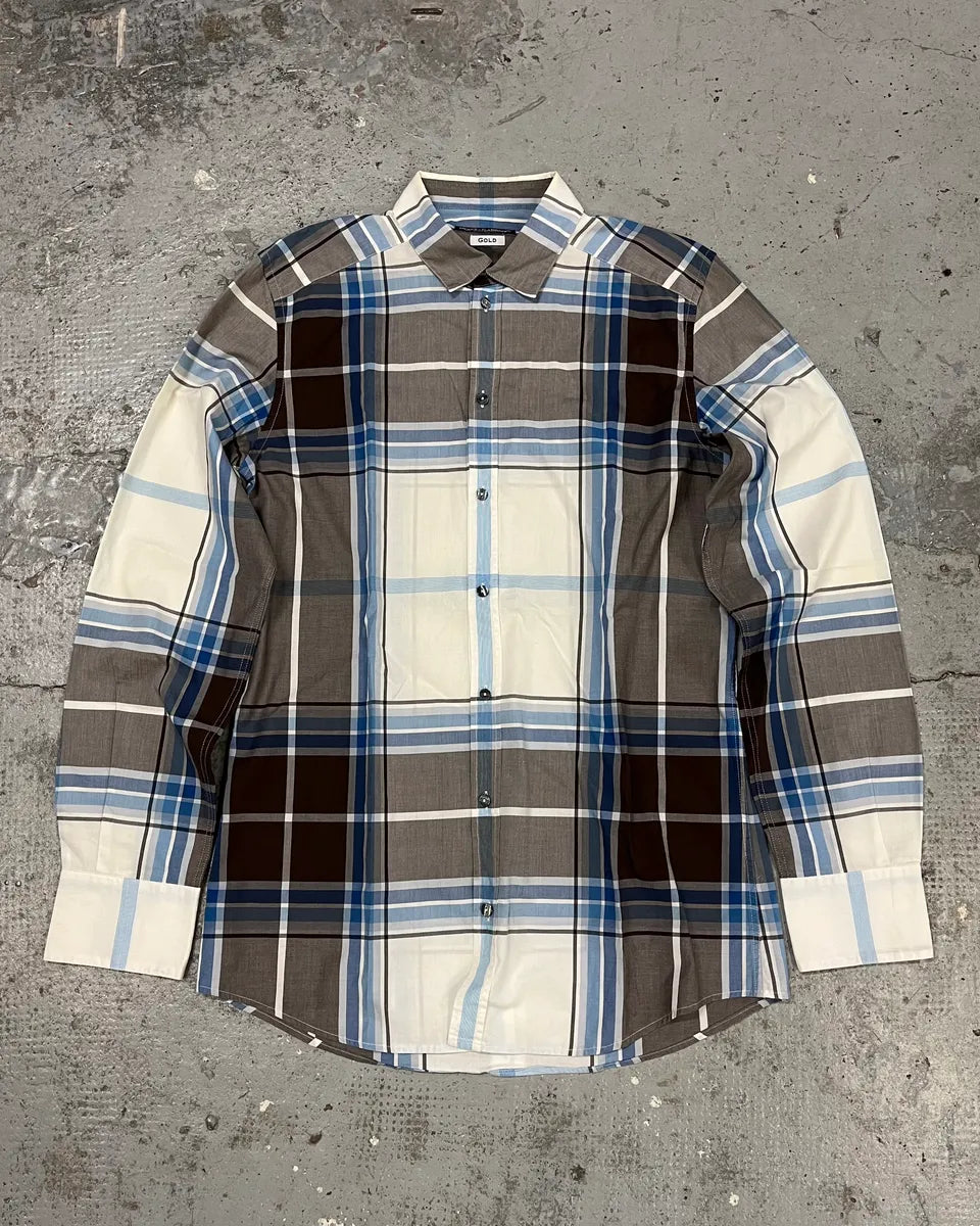 2000s Dolce & Gabbana White & Brown Checkered Shirt  qduOCAu 0