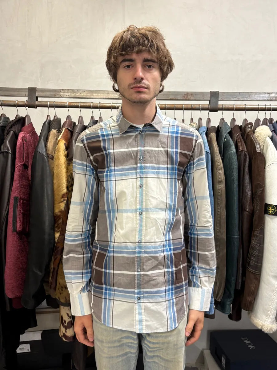 2000s Dolce & Gabbana White & Brown Checkered Shirt  qduOCAu 1