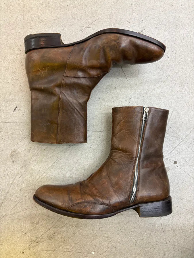 Carol Christian Poell Double Zip Artisanal Brown Leather Boots WEGigVH 3