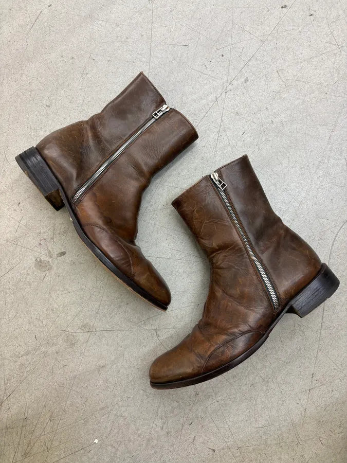 Carol Christian Poell Double Zip Artisanal Brown Leather Boots WEGigVH 5