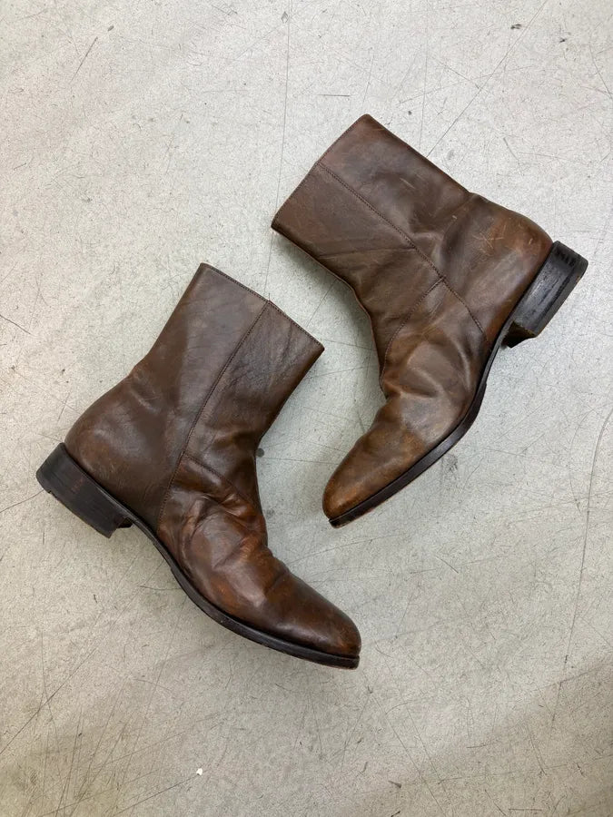 Carol Christian Poell Double Zip Artisanal Brown Leather Boots WEGigVH 4