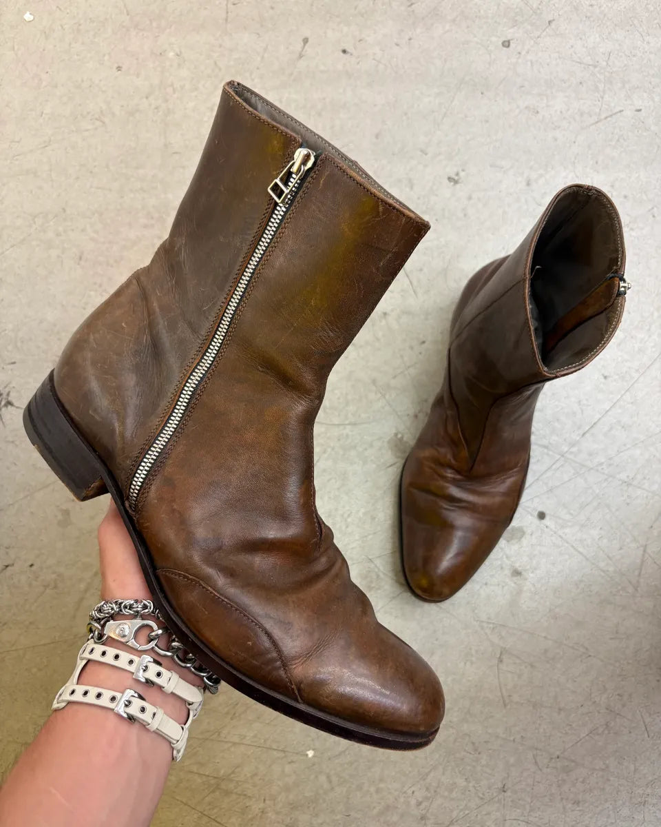 Carol Christian Poell Double Zip Artisanal Brown Leather Boots WEGigVH 0