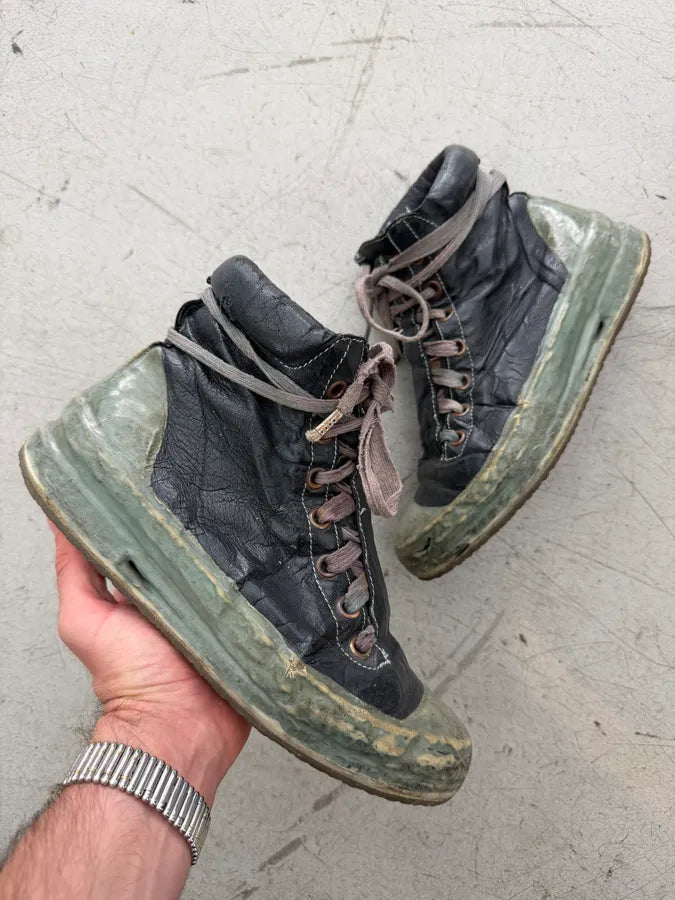 Carol Christian Poell Dark Green Drip Kangaroo Leather Prosthetic Sneakers POksWiM 0