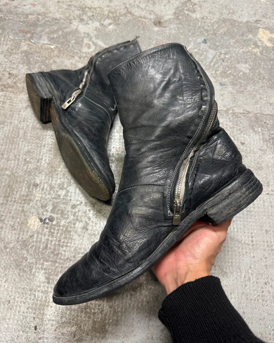 Carol Christian Poell Tornado Navy Grey Leather Boots AM/2601L (41eu/us8) 2