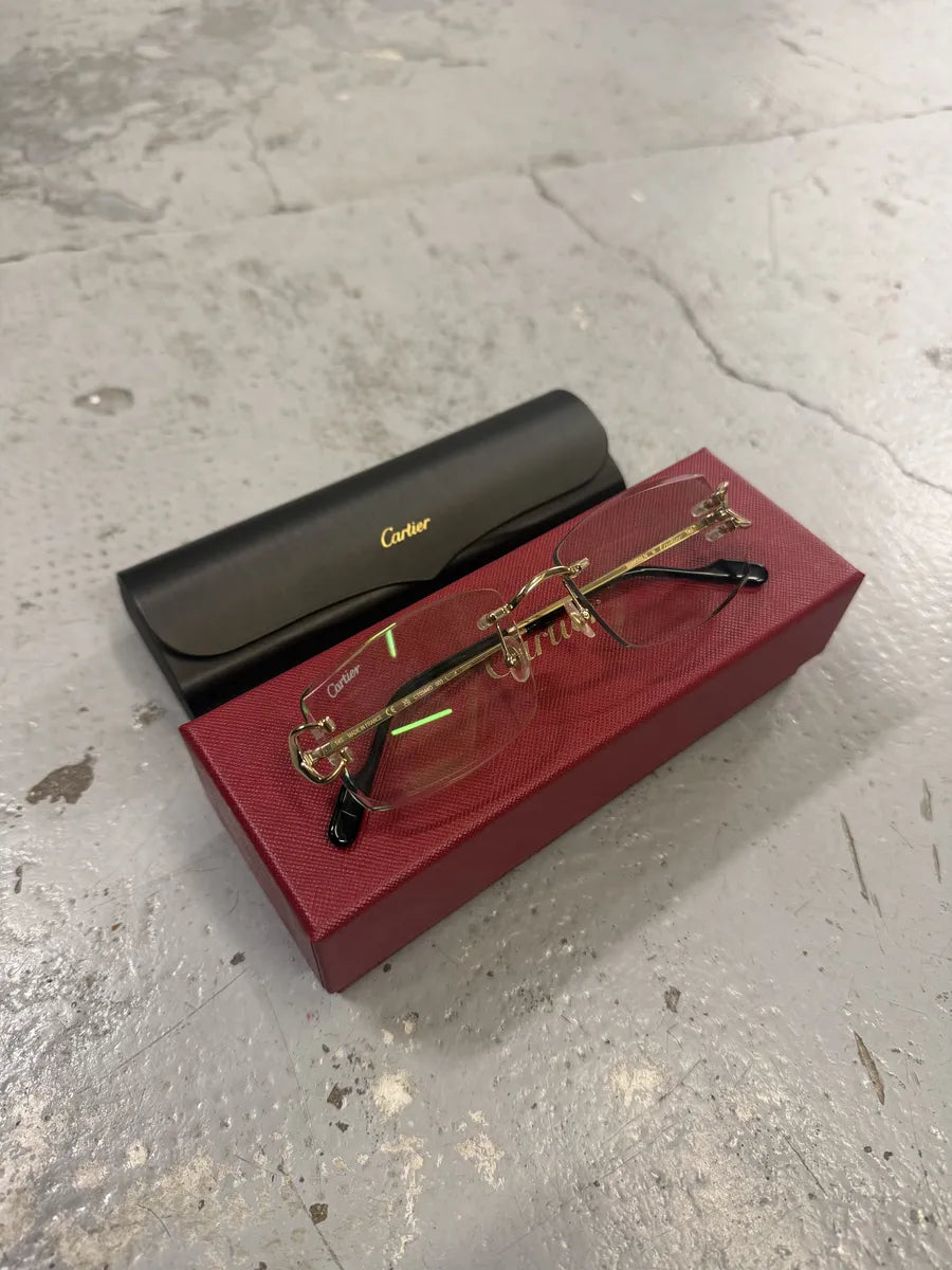 Cartier White Classy Gold Rectangle Frame Glasses CHrrpPT 3