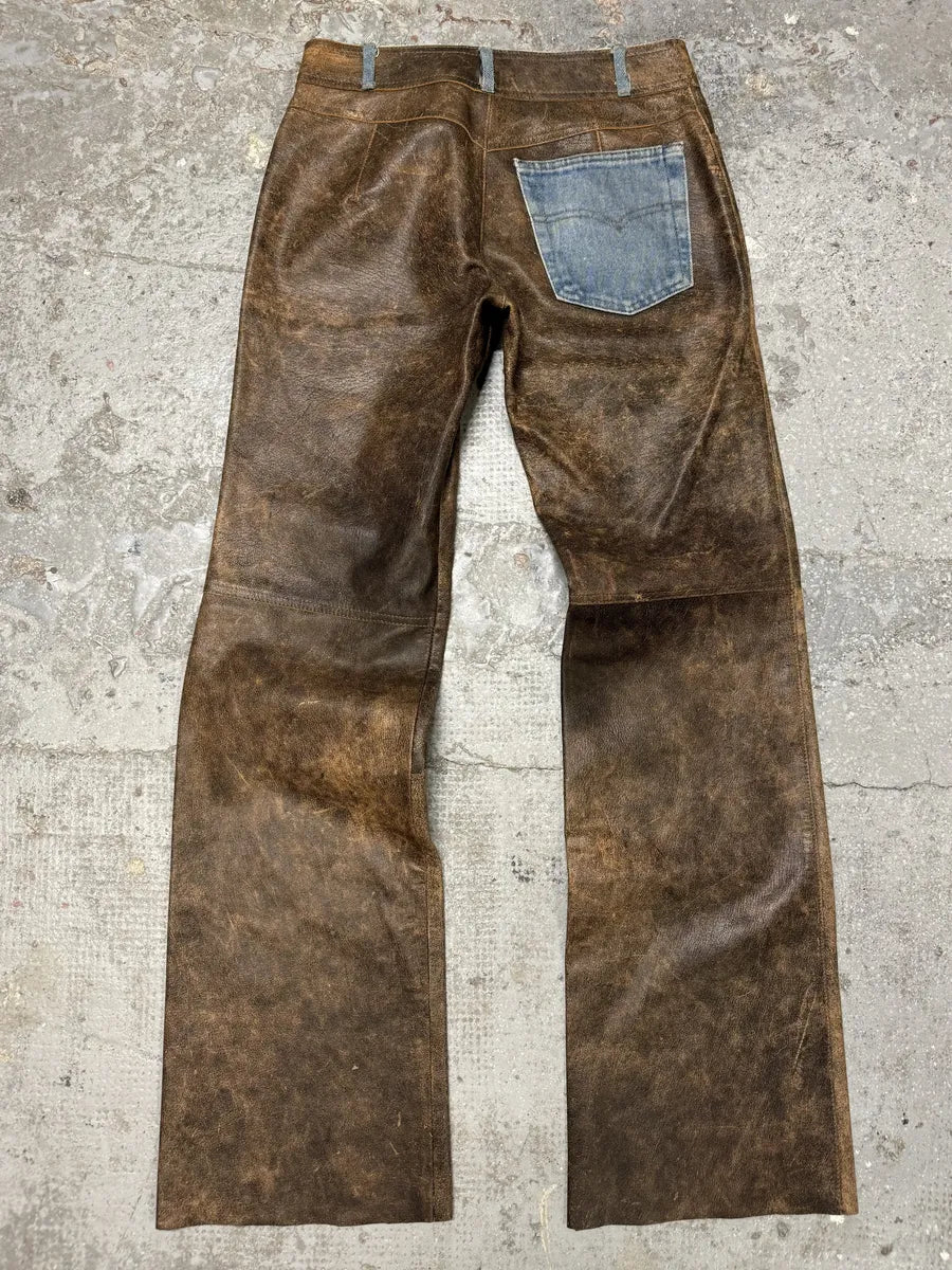 Catherina Lucchi Distressed Eroded Leather Denim Pants (S) 0