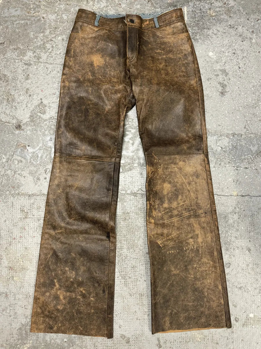 Catherina Lucchi Distressed Eroded Leather Denim Pants (S) 1