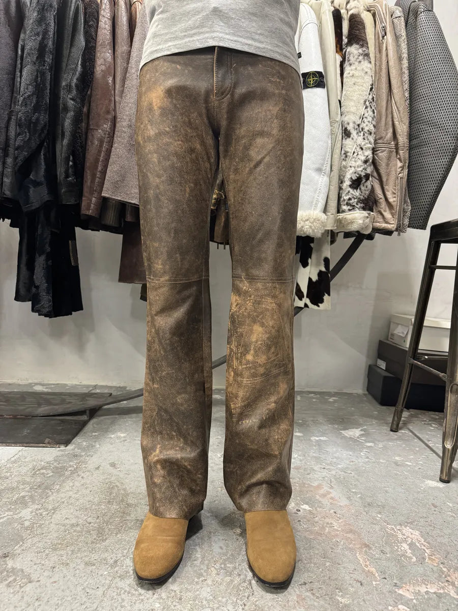 Catherina Lucchi Distressed Eroded Leather Denim Pants (S) 2