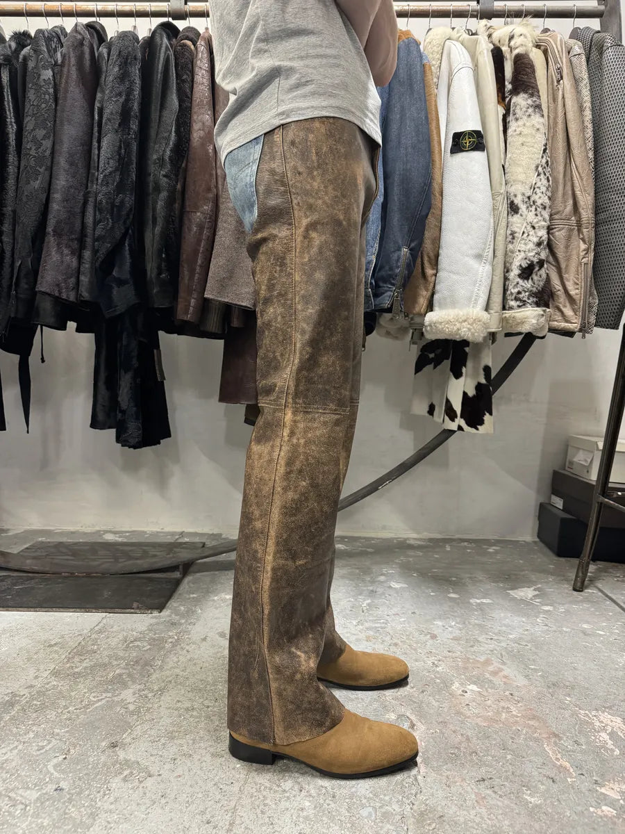 Catherina Lucchi Distressed Eroded Leather Denim Pants (S) 3