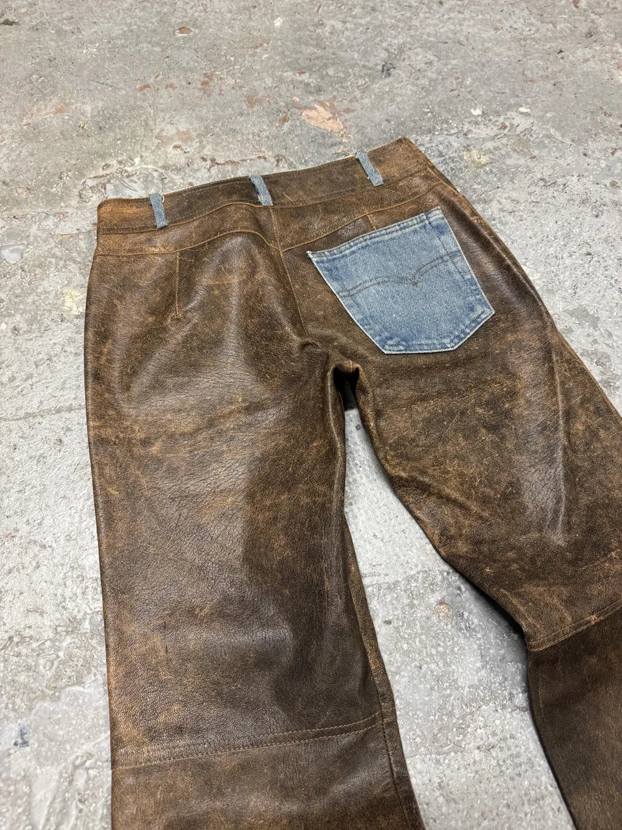 Catherina Lucchi Distressed Eroded Leather Denim Pants (S) 5