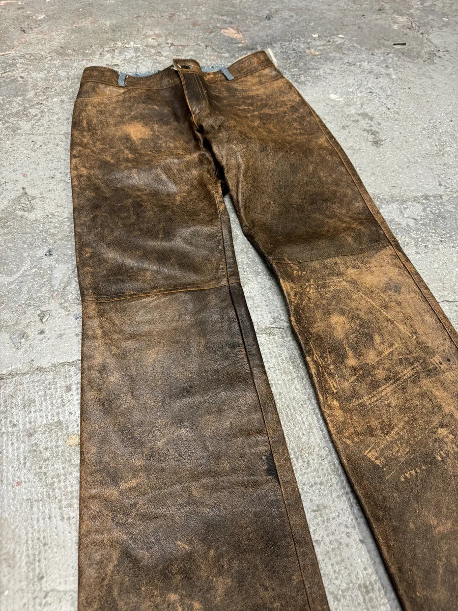 Catherina Lucchi Distressed Eroded Leather Denim Pants (S) 6