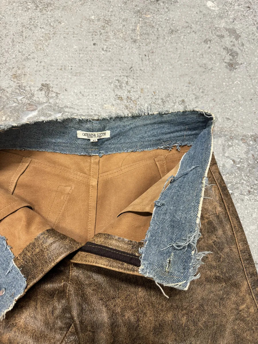 Catherina Lucchi Distressed Eroded Leather Denim Pants (S) 8