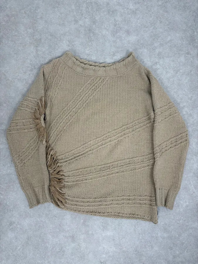 2000s Cavalli 3D Flowers Beige Knit Sweater QdkLzWr 0